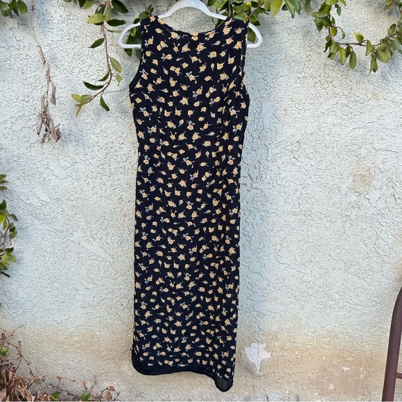 Vintage Guess Collection Black & Yellow Floral Midi Maxi Dress, Y2K Streetwear - Picture 5 of 13
